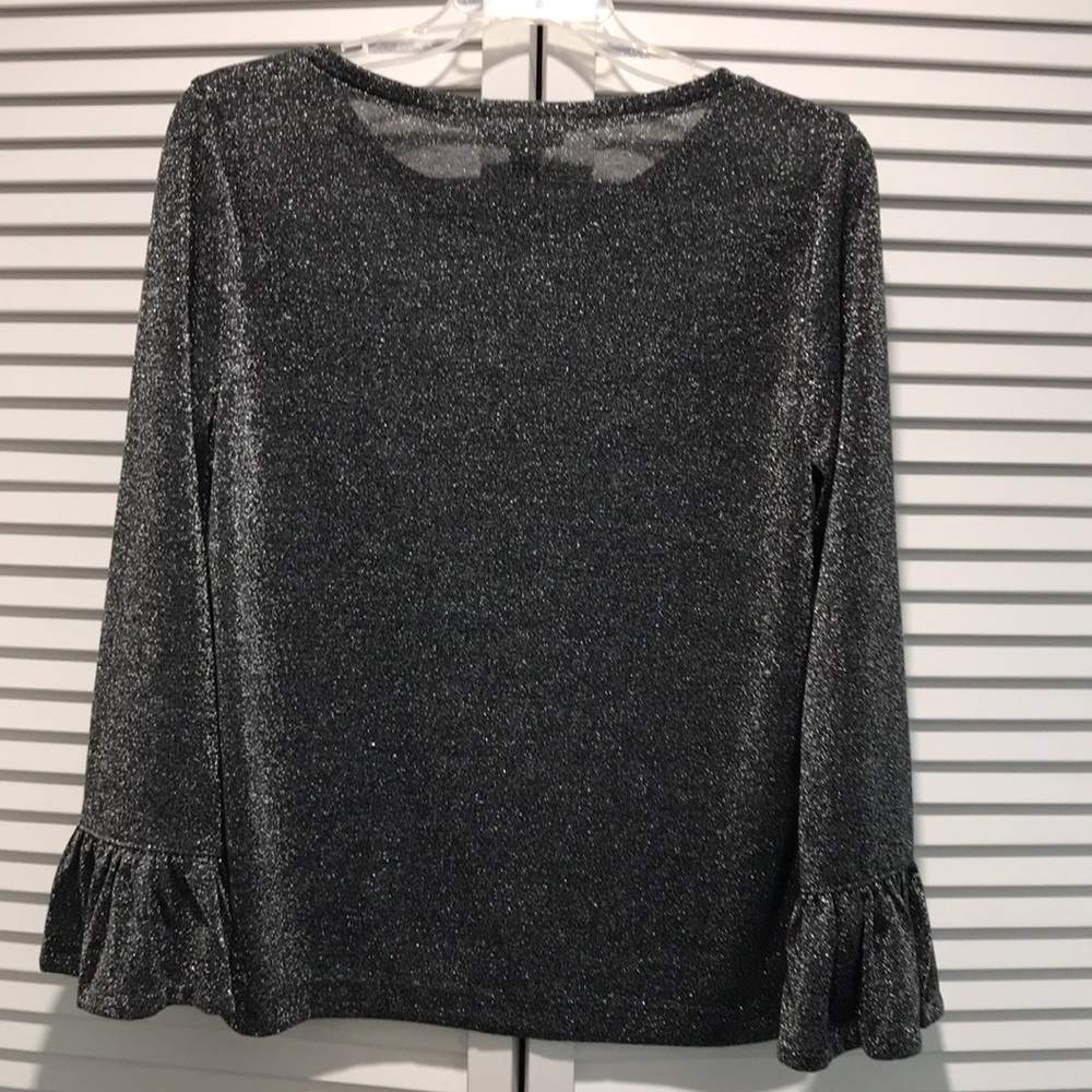 🆕 NWT J.CREW Sparkle Bell Sleeve Top ( Silver Metallic w/ Black weave)